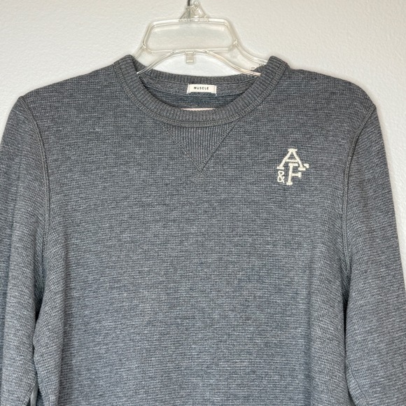 ABERCROMBIE & FITCH Mens Muscle Thermal‎ Crew Neck Top XL Gray Heavyweight - Picture 2 of 10